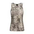 PINKO Beige Cotton Sleeveles T-Shirt