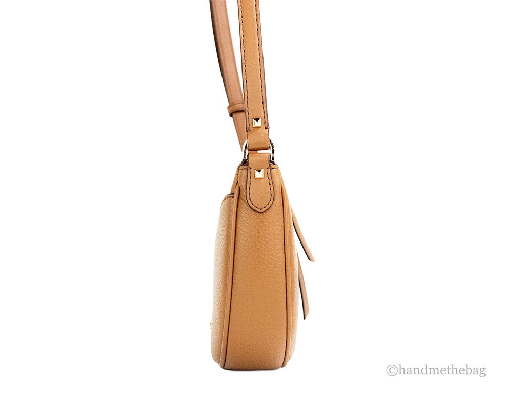 Michael Kors Dover Small Luggage Pebbled Leather Half Moon Crossbody Bag Purse