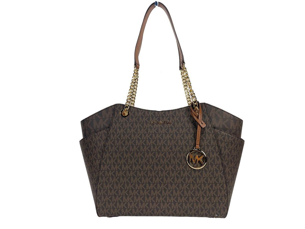 Michael Kors Jet Set Chain Brown MK Signature Large Shoulder Tote Bag
