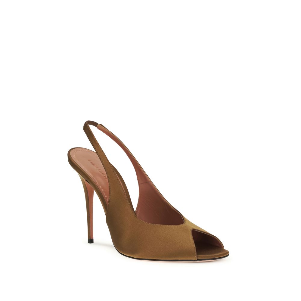 Amina Muaddi Brown Silk Stiletto Heel Sandals
