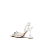Amina Muaddi White Cotton Stiletto Heel Sandals