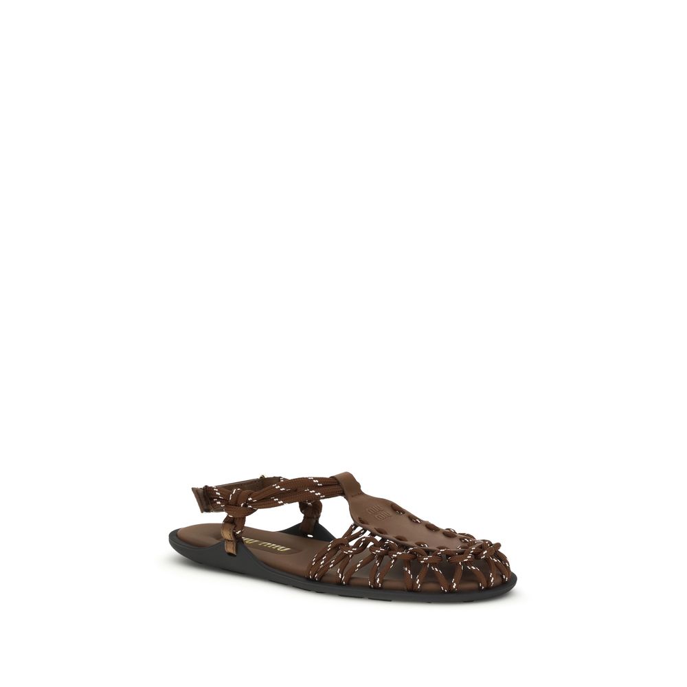 Miu Miu Brown Calf Leather Bos Taurus Sandals