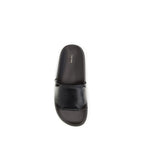 The Row Black Calf Leather Bos Taurus Flat Sandals