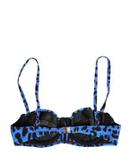 Dolce & Gabbana Blue Leopard Print Padded Balconnet Bra Underwear