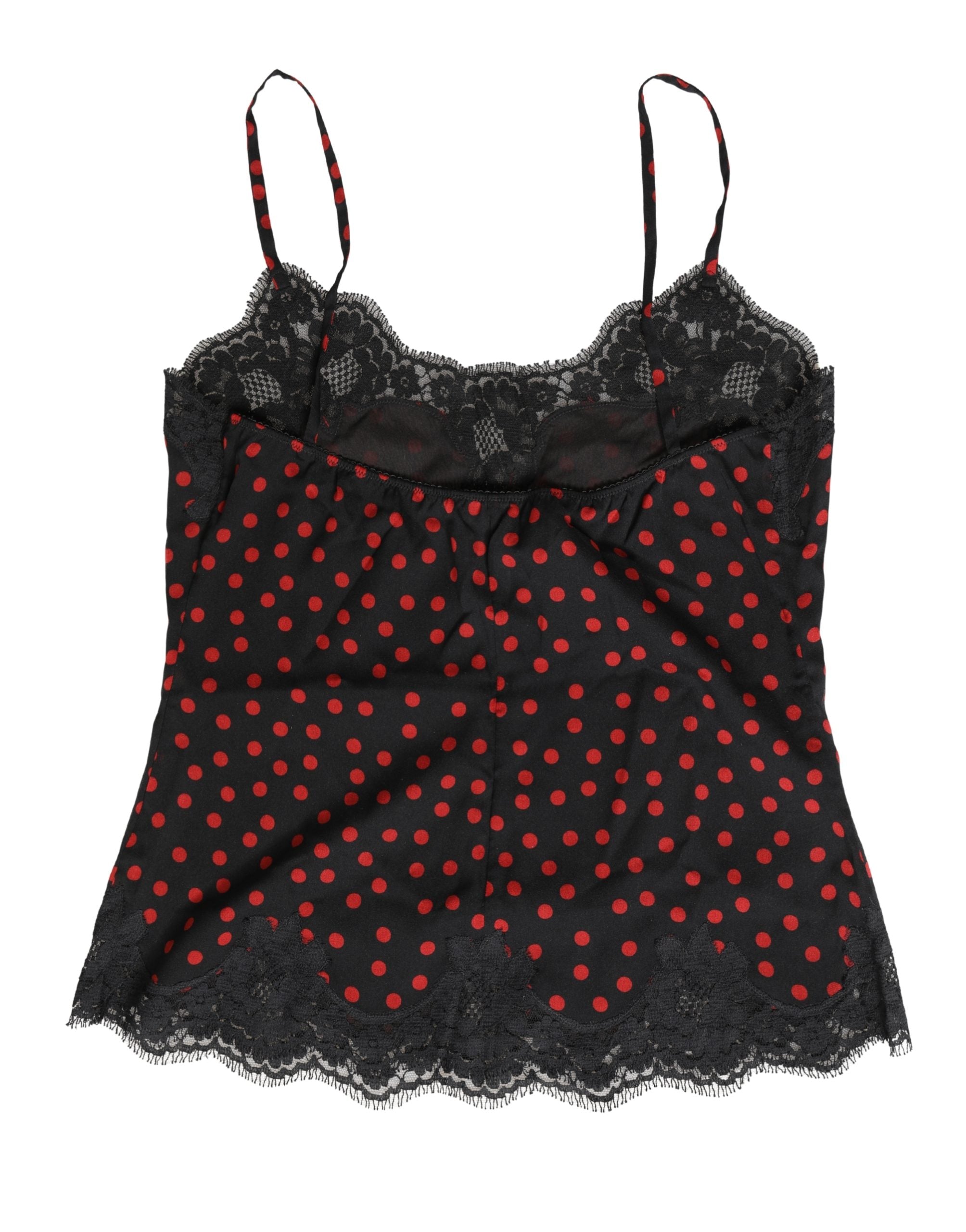 Dolce & Gabbana Black Polka dot Silk Tank Camisole Top Sleepwear
