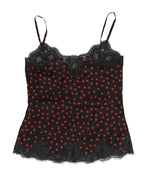 Dolce & Gabbana Black Polka dot Silk Tank Camisole Top Sleepwear