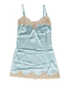 Dolce & Gabbana Blue Lace Silk Satin Tank Chemise Sleepwear