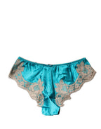 Dolce & Gabbana Blue Silk Satin Floral Lace Panty Brief Underwear