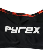 Pyrex Black Top Orange Leopard Print Bottom 2 Piece Swimwear