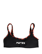 Pyrex Black Top Orange Leopard Print Bottom 2 Piece Swimwear