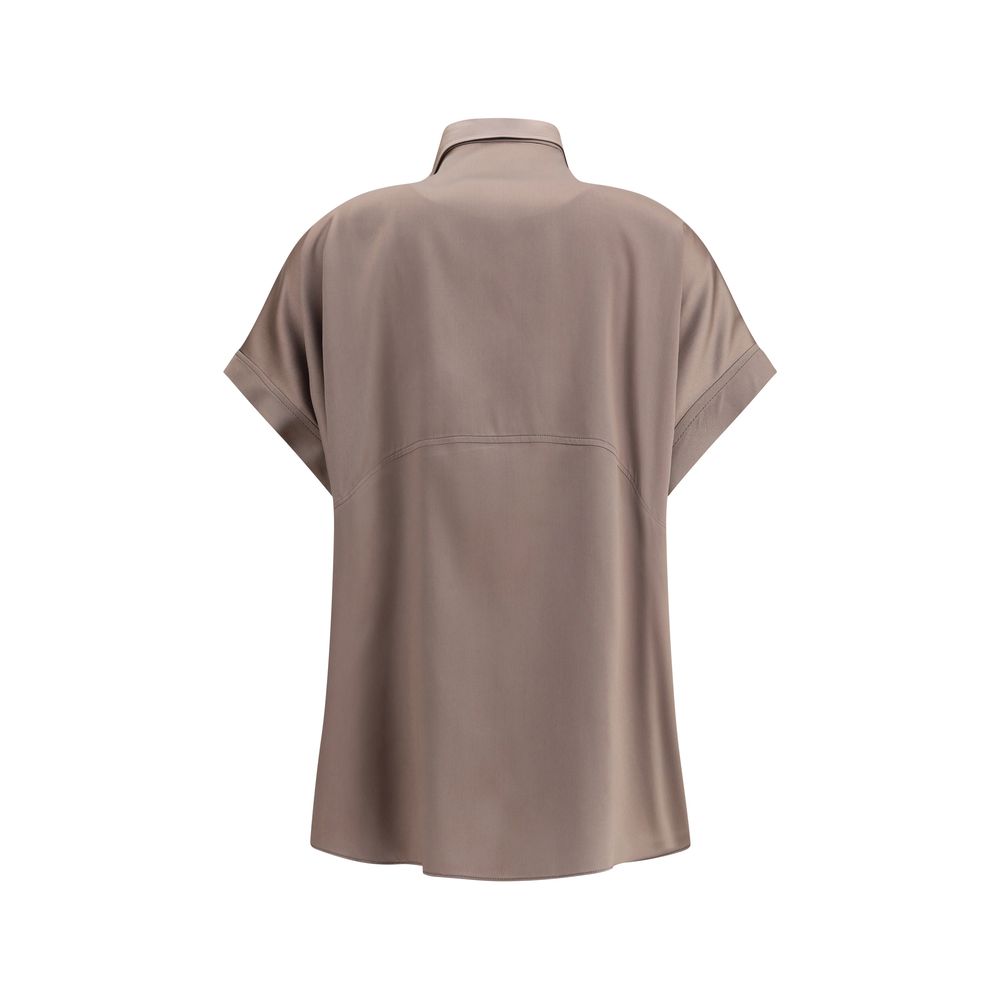 Brunello Cucinelli Brown Silk Shortsleeve Shirt