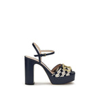 Valentino Garavani Blue Calf Leather Bos Taurus Platform Sandals