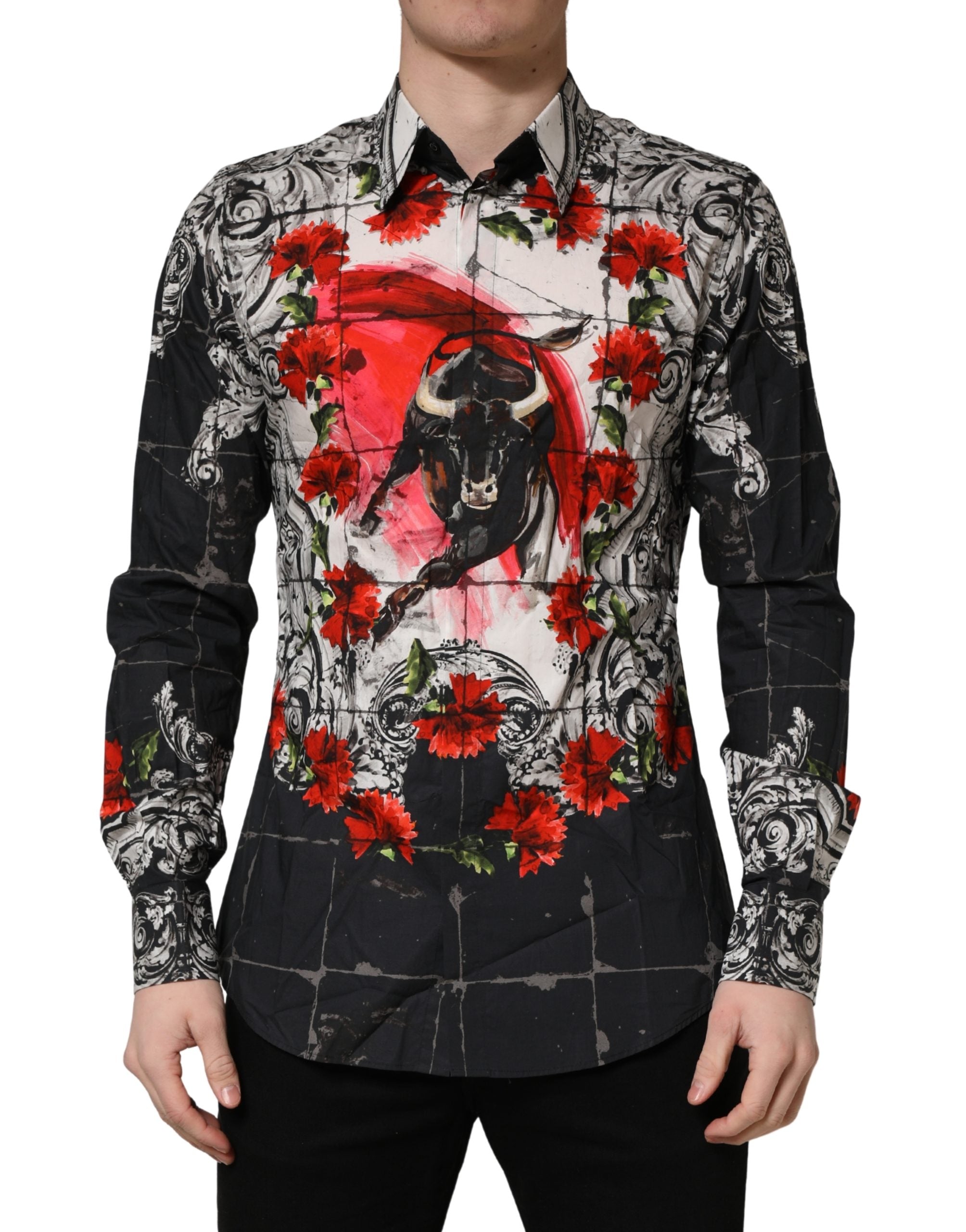 Dolce & Gabbana Multicolor Floral Bull Collared Men Dress Shirt