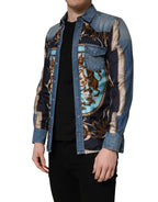 Dolce & Gabbana Blue Baroque Cotton Button Down Denim Shirt