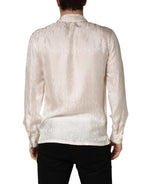 Dolce & Gabbana White Silk Long Sleeve Tonal Logo Print Shirt