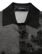 Dolce & Gabbana Black Floral Applique Sheer Short Sleeve Shirt