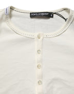 Dolce & Gabbana White Long Sleeves Henley Pullover Sweater