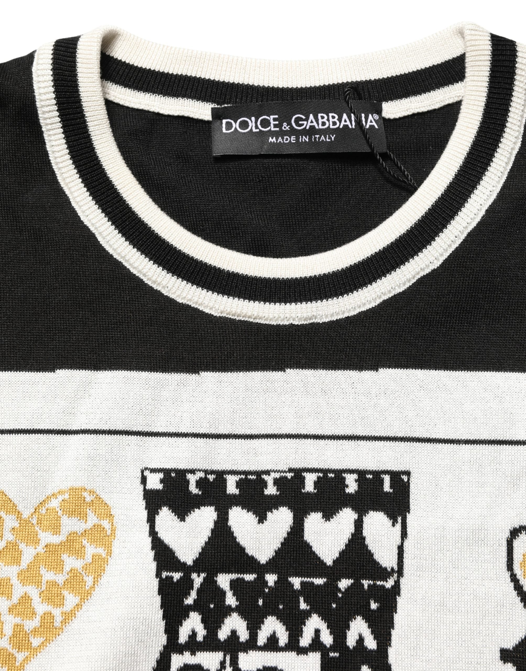 Dolce & Gabbana Black King Of Hearts Men Crew Neck Pullover Sweater
