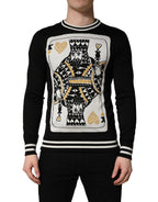 Dolce & Gabbana Black King Of Hearts Men Crew Neck Pullover Sweater
