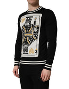 Dolce & Gabbana Black King Of Hearts Men Crew Neck Pullover Sweater