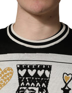 Dolce & Gabbana Black King Of Hearts Men Crew Neck Pullover Sweater