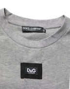 Dolce & Gabbana Gray Cotton Logo Appliqué CrewNeck T-shirt