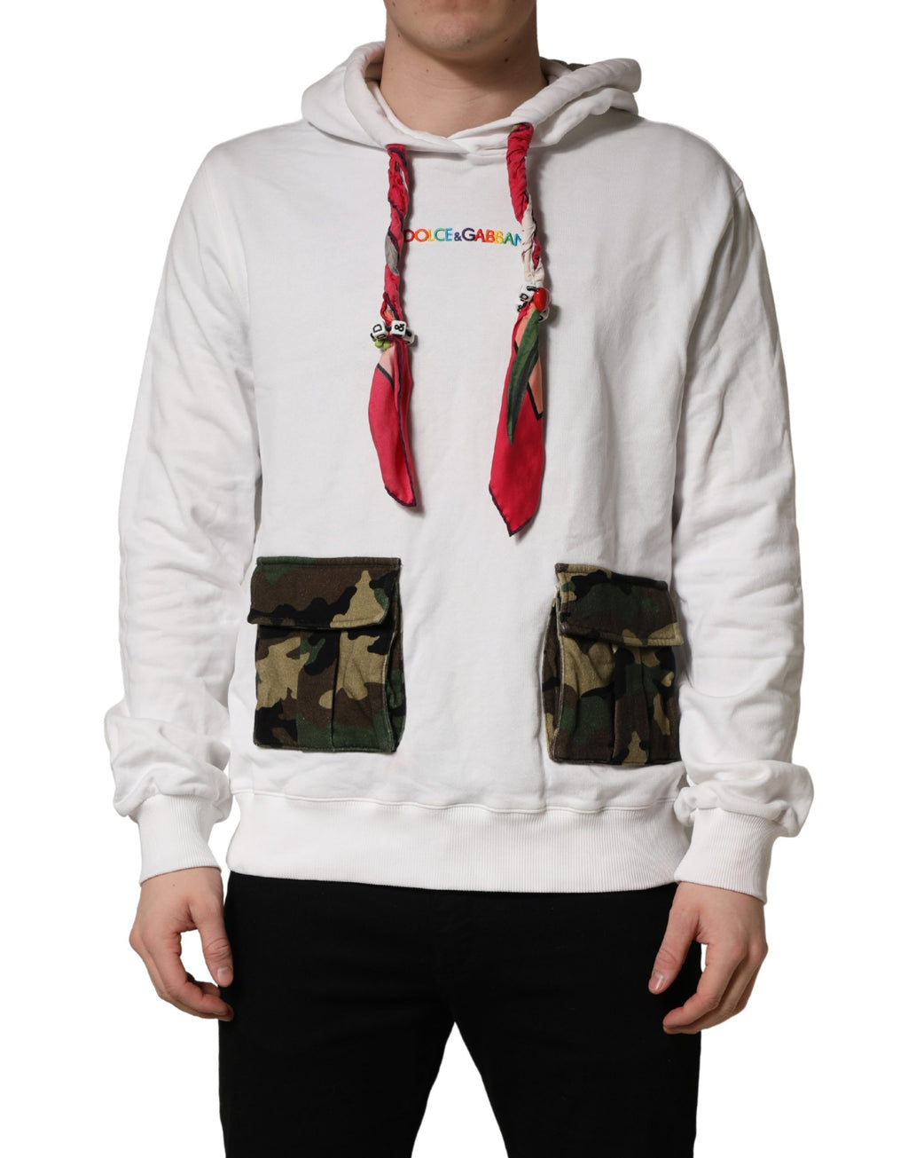 Dolce & Gabbana White Camouflage Hooded Sweatshirt Sweater