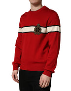Dolce & Gabbana Red Wool DG Crest Crew Neck Pullover Sweater