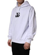 Dolce & Gabbana White Logo Print Cotton Hooded Sweatshirt Sweater