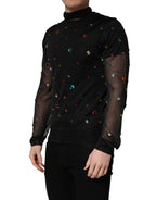 Dolce & Gabbana Black Crystal Embellished TurtleNeck Sweater