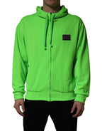Dolce & Gabbana Green FullZip Fleece HoodedSweatshirt Sweater