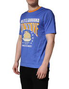 Dolce & Gabbana Blue Pasta Graphic Print Cotton Men Crewneck T-shirt