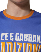 Dolce & Gabbana Blue Pasta Graphic Print Cotton Men Crewneck T-shirt