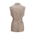 Brunello Cucinelli Beige Linen Sleveless Jacket