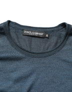 Dolce & Gabbana Dark Blue Silk Crew Neck Short Sleeve T-shirt