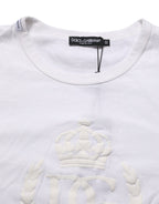 Dolce & Gabbana White Cotton DG Crown Embossed Men T-shirt