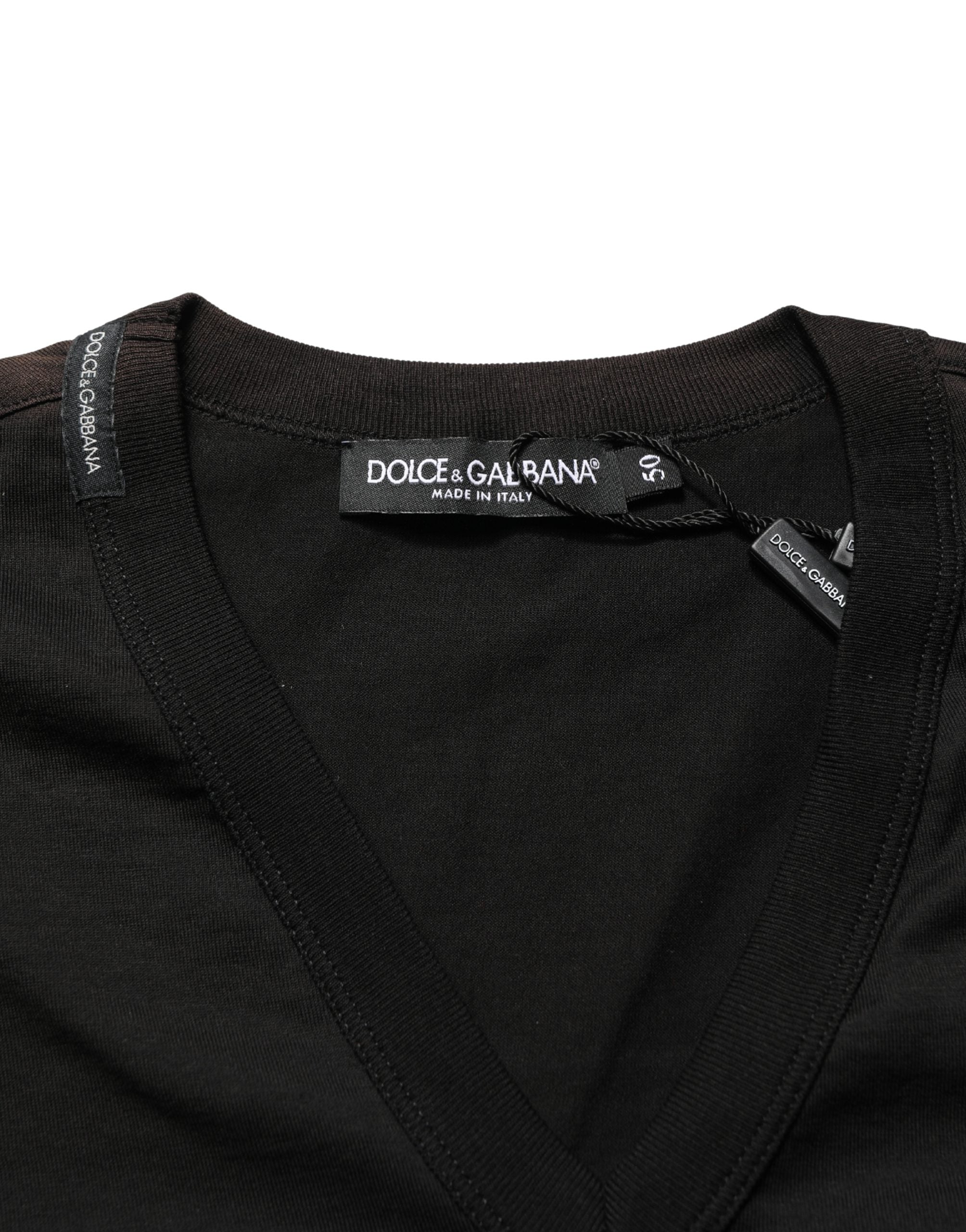 Dolce & Gabbana Black Cotton V-Neck Men Short Sleeves T-shirt