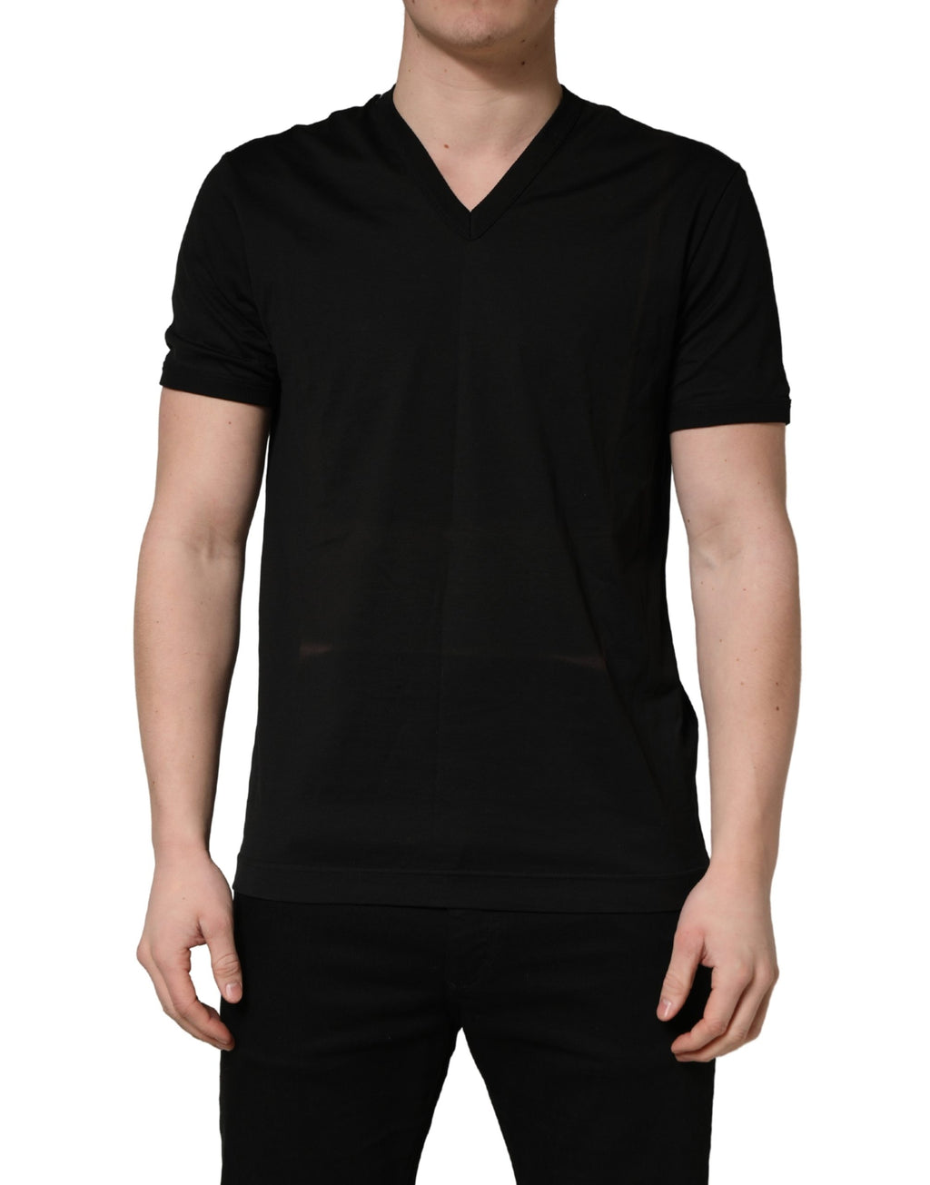 Dolce & Gabbana Black Cotton V-Neck Men Short Sleeves T-shirt