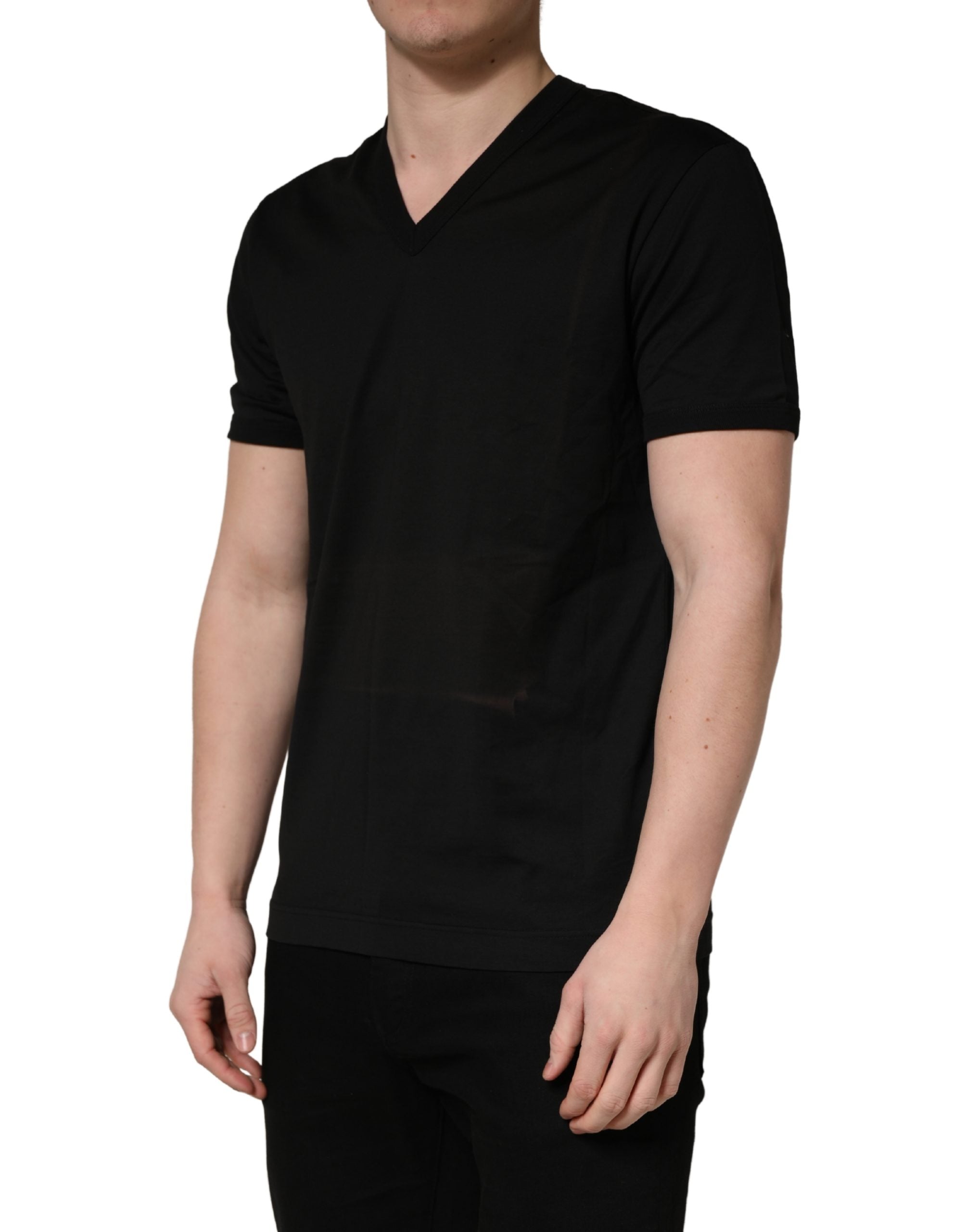 Dolce & Gabbana Black Cotton V-Neck Men Short Sleeves T-shirt