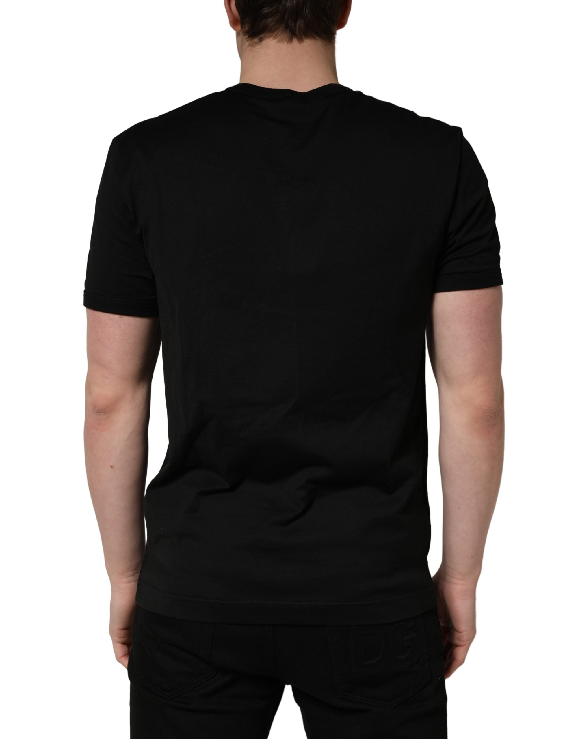 Dolce & Gabbana Black Cotton V-Neck Men Short Sleeves T-shirt