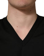 Dolce & Gabbana Black Cotton V-Neck Men Short Sleeves T-shirt