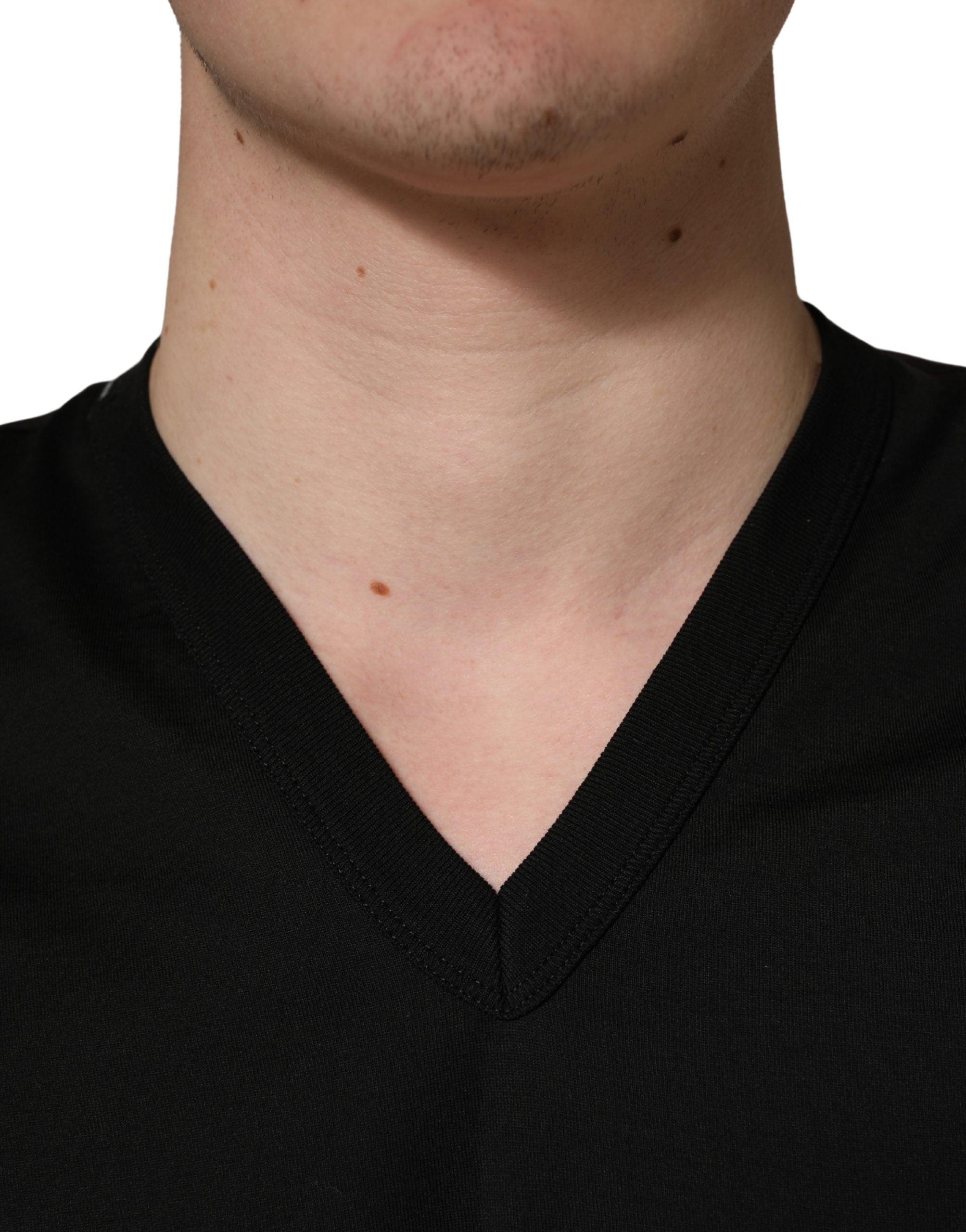 Dolce & Gabbana Black Cotton V-Neck Men Short Sleeves T-shirt