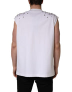 Dolce & Gabbana White Rhinestones Sleeveless Round Neck T-shirt