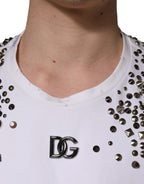 Dolce & Gabbana White Rhinestones Sleeveless Round Neck T-shirt