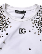 Dolce & Gabbana White Rhinestones Sleeveless Round Neck T-shirt