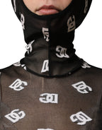 Dolce & Gabbana Black White Logo Print Hooded Jumpsuit Dress