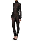 Dolce & Gabbana Black Nylon Sheer Turtleneck Jumpsuit Dress
