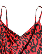 Dolce & Gabbana Red Leopard Print Silk Side Slit Maxi Dress