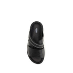 Moschino Black Calf Leather Bos Taurus Flat Sandals