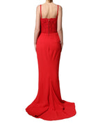 Dolce & Gabbana Red Corset Lace Bodice Draped Long Gown Dress